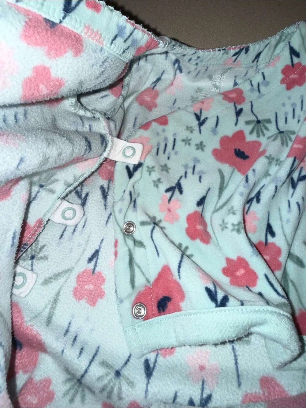Carter’s baby girl size 3 months floral warm pajamas blue pink
